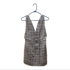 Zara Tweed Blue and White V- neck Dress Pinafore US size Medium